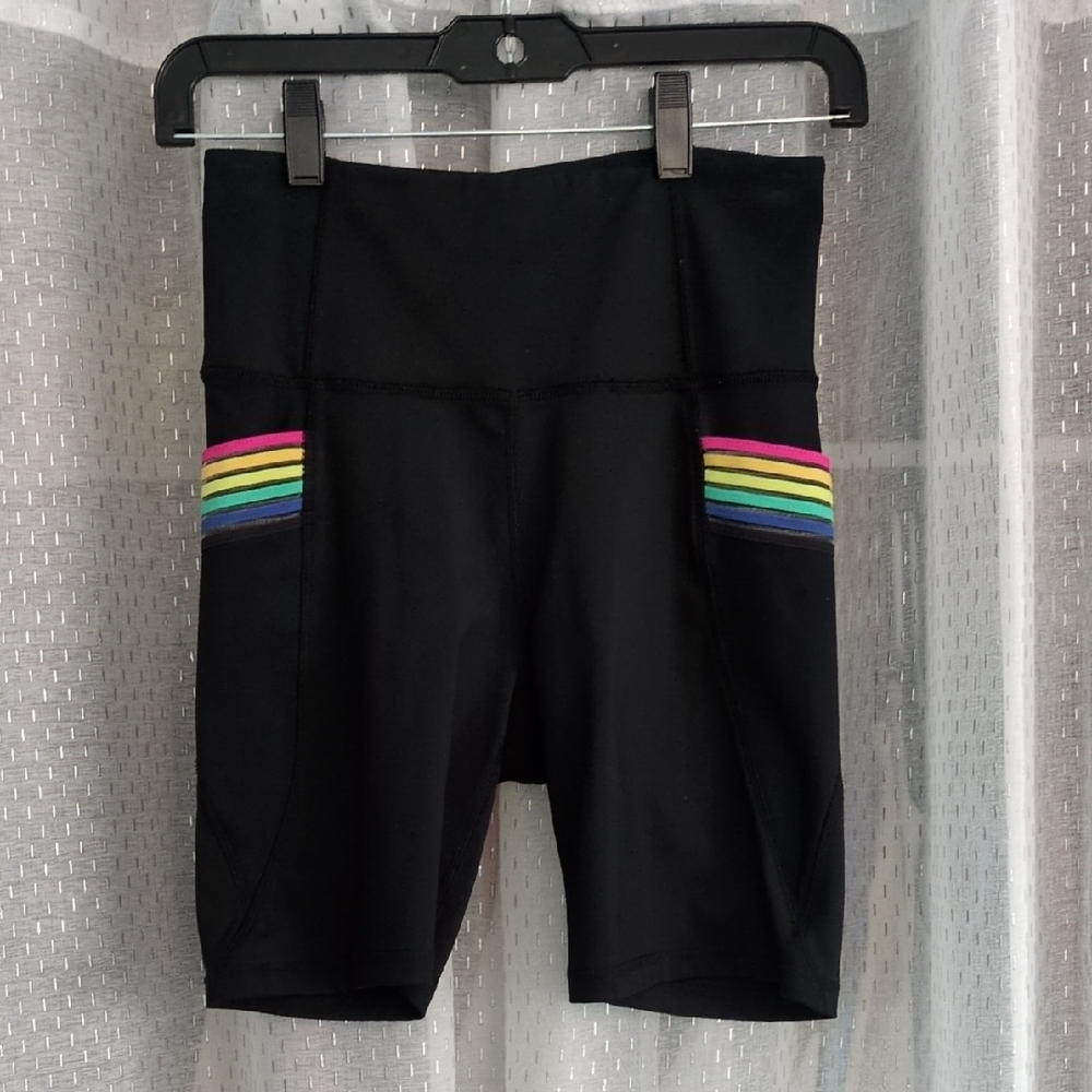 Marika Black Shorts with Rainbow Stripes